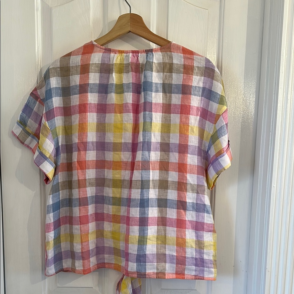 NWT Colorful Plaid Women’s Linen Top - Picture 3 of 3